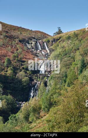 The Pistyll Rhyd-y-mainciau waterfall at Lake Vyrnwy, Powys, Wales Stock Photo