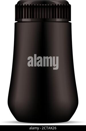 Dark brown plastic professional cosmetic bottle mockup. Cosmetics package vector ilustration. High quality design product, isolated on white backgroun Stock Vector