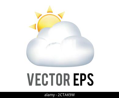 The vector shinny gradient yellow sun behind big white cloud icon Stock Vector