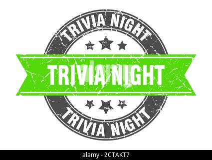 trivia night round stamp with ribbon. sign. label Stock Vector