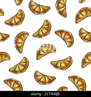 Mandarin slices seamless pattern, orange tangerines for dessert Stock Vector