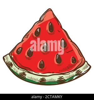 Watermelon slice with seeds, cut berry for snack Stock Vector