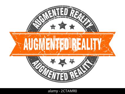 augmented reality round stamp with ribbon. sign. label Stock Vector