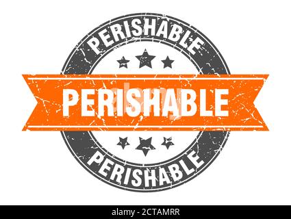 perishable round stamp with ribbon. sign. label Stock Vector