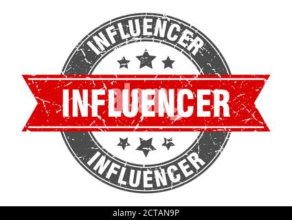 influencer round stamp with ribbon. sign. label Stock Vector