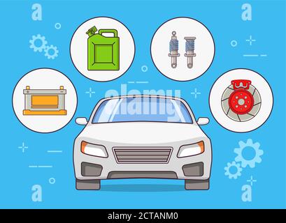 Auto parts infographic design element.Car mechanic service. Stock Vector