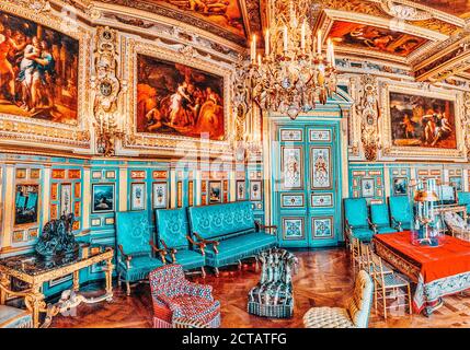 FONTAINEBLEAU, FRANCE - JULY 09, 2016 : Fontainebleau Palace interiors. The Louis XIII Salon. Chateau was one of the main palaces of French kings. Stock Photo