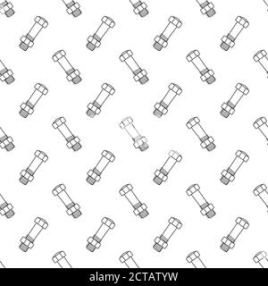 Texture with screws, bolds and nuts in doodle style. Hand drawn vector seamless pattern Stock Vector