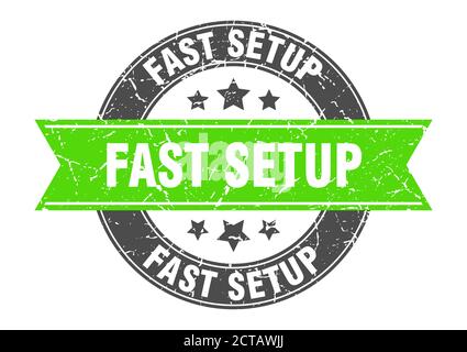 fast setup round stamp with ribbon. sign. label Stock Vector