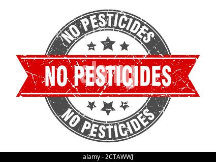 no pesticides round stamp with ribbon. sign. label Stock Vector