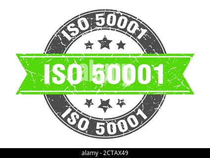 iso 50001 round stamp with ribbon. sign. label Stock Vector