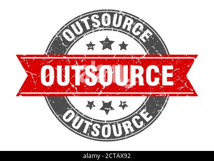 outsource round stamp with ribbon. sign. label Stock Vector