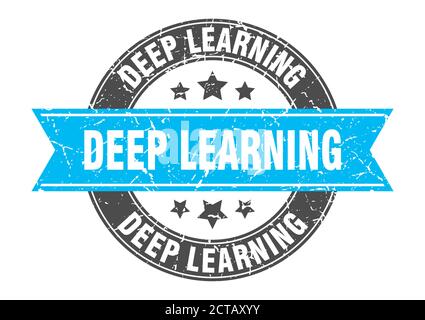 deep learning round stamp with ribbon. sign. label Stock Vector