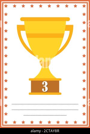 Modern diploma with trophy certificate with place for your content, for kids third place . Stock Vector