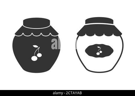 Cherry jam jar editable icon, flat style design, black color, vector Stock Vector