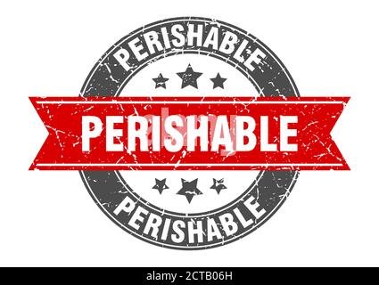 perishable round stamp with ribbon. sign. label Stock Vector