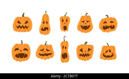 Set of halloween pumpkins terrible smile. Vector illustration in flat style Stock Vector