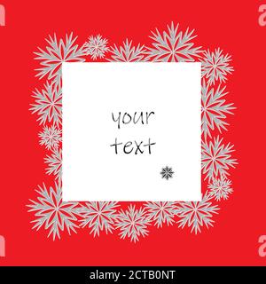 Christmas card template with snowflakes and space for text, 3D effect. Bright red background Stock Vector