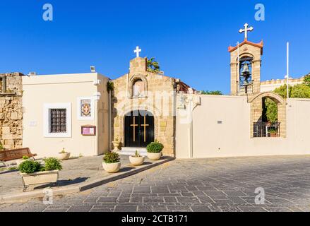 Church of St. Panteleimon located in the old Jewish Quarter, Rhodes Old Town, Rhodes, Greece Stock Photo