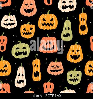 Halloween pumpkin seamless pattern. Hand drawn vector illustration Stock Vector
