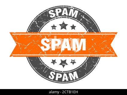 spam round stamp with ribbon. sign. label Stock Vector