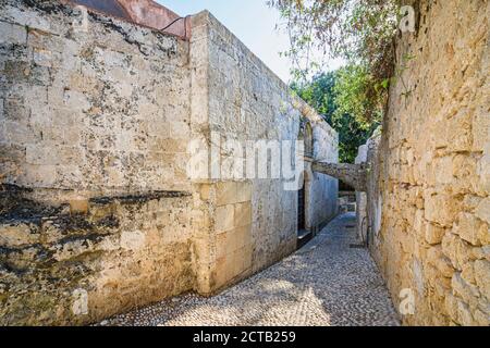 Byzantine Church of Saint Michael in the cobbled back streets of the old town of Rhodes, Dodecanese, Greece Stock Photo