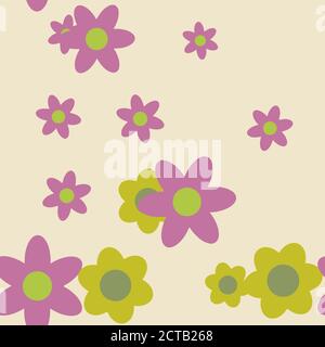 Cartoon Flowers Seamless Vector Pattern - Repeating ornament for textile, wraping paper, fashion etc. Stock Vector