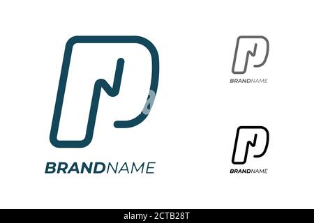 Initial letter P with electrical lightning for technology business identity logotype concept. Electric car parking and charging icon. Power energy brand logo design template illustration Stock Vector