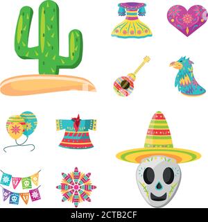 Mexican detailed style collection of icons design, Mexico culture theme Vector illustration Stock Vector