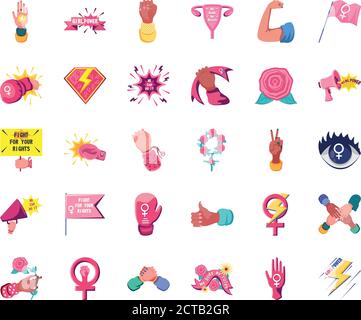 feminism detailed style 30 icon set design international movement theme Vector illustration Stock Vector