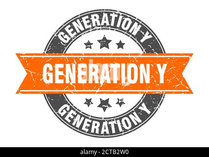 generation y round stamp with ribbon. sign. label Stock Vector