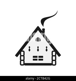 Mountain cottage icon, a wooden house for family holiday, vector Stock Vector