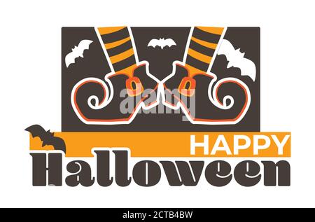 Happy Halloween witch boots and flying bats vector Stock Vector