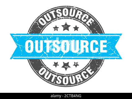 outsource round stamp with ribbon. sign. label Stock Vector