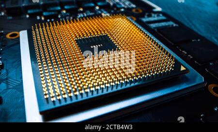 Macro Close-up Shot of CPU Processor Socket. Printed Circuit Board / Computer Motherboard with Components: Inside of Electronic Device, Parts of Super Stock Photo