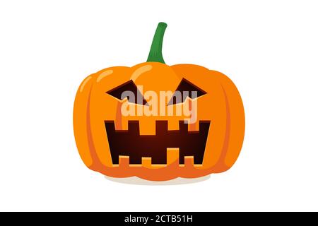 Scary spooky carved pumpkin jack-o-lantern with creepy ghost fear screaming ghost face. Traditional happy halloween holiday celebration horror decoration evil symbol. Flat vector illustration isolated Stock Vector