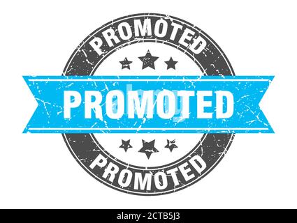 promoted round stamp with ribbon. sign. label Stock Vector