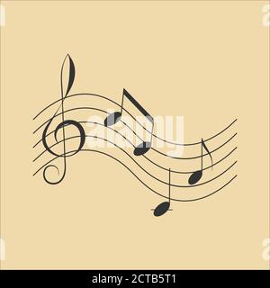 Icon symbol of Music notes on gold light background Stock Vector
