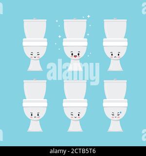 Cute white toilet bowl vector emoji set isolated on background. Stock Vector