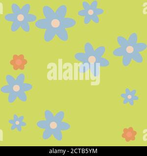 Cartoon Flowers Seamless Vector Pattern - Repeating ornament for textile, wraping paper, fashion etc. Stock Vector