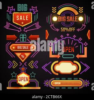 Big sale, discounts and offers neon banners vector Stock Vector
