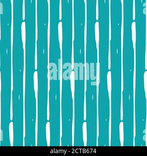 Vertical broken up painterly lines seamless vector pattern background. Parallel striped geometric tribal design on aqua blue backdrop. Hand drawn Stock Vector