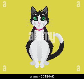 Cute cartoon cat sitting on yellow background. Vector illustration. EPS10. Stock Vector