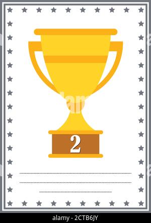 Modern diploma with trophy certificate with place for your content, for kids second place . Stock Vector