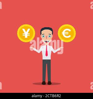 Businessman Cartoon Character Icon Isolated Design Template Vector Illustration money change . Stock Vector