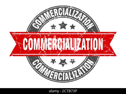commercialization round stamp with ribbon. sign. label Stock Vector