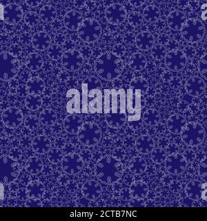 Christmas winter holidays concept seamless pattern. Abstract graphic linear snow flakes illustrashion. White strokes on dark blue color background. Stock Vector