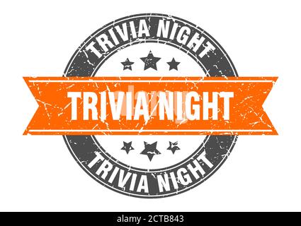 trivia night round stamp with ribbon. sign. label Stock Vector