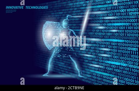 Cyber safety khight on data mass. Internet security lock information privacy low poly polygonal future innovation technology network business concept Stock Vector
