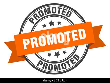 promoted label sign. round stamp. ribbon. band Stock Vector